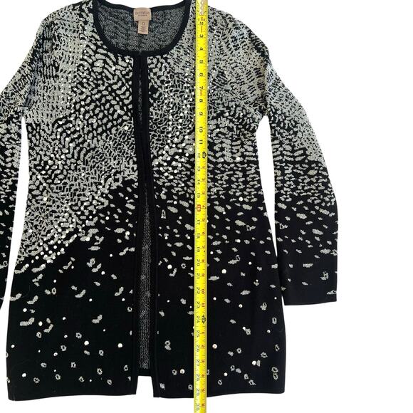 Chico’s EasyWear Metallic Black Open Front Cardigan Sweater 0 (US 4-6) - Picture 7 of 11